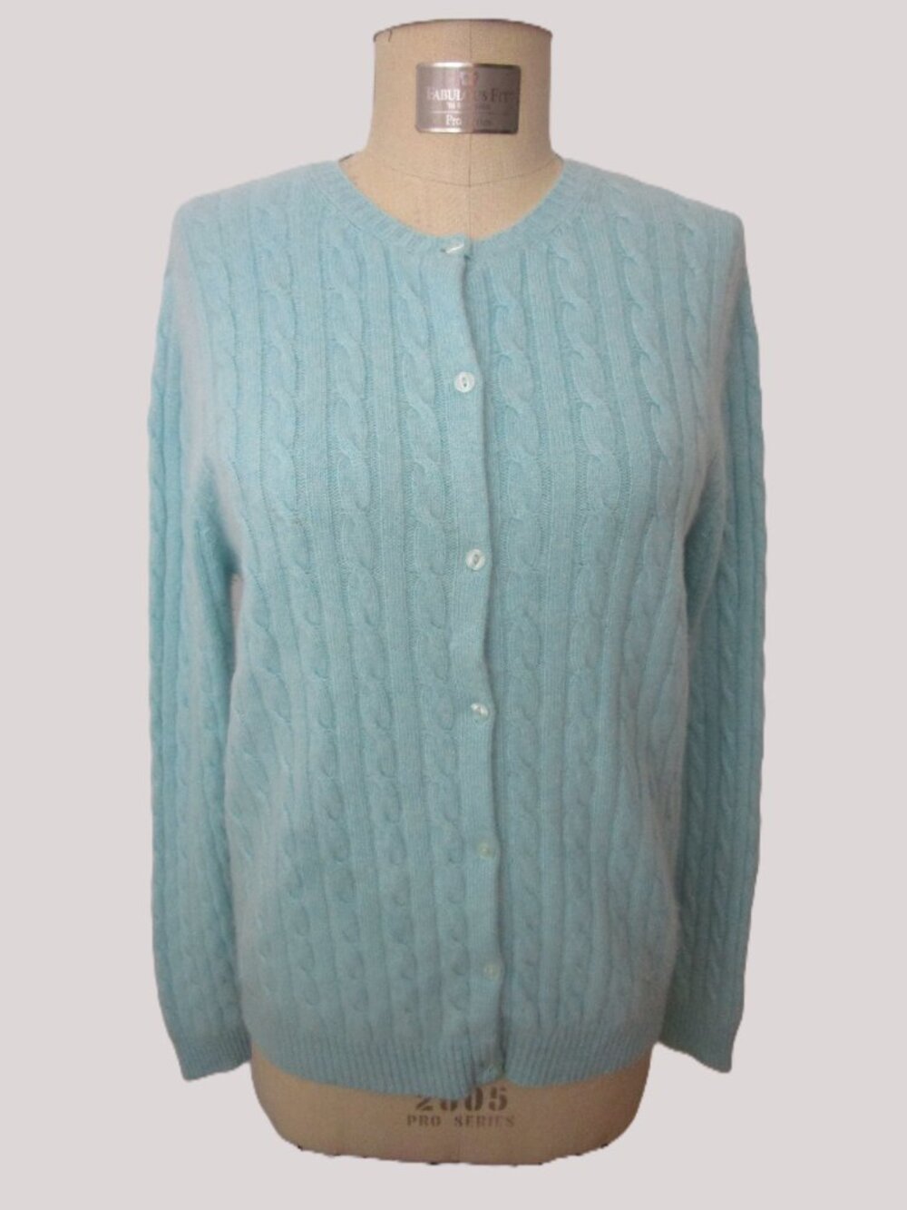 Aqua Blue CASHMERE Cable Cardigan Knit Sweater